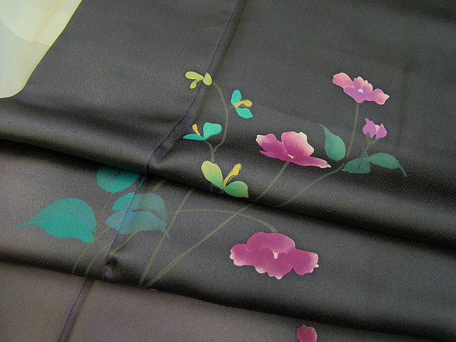 時代屋 美品！大特価！裄67.5ｃｍ お茶事 綸子地 小粋な黒字 附下げ 正絹 仕立上り 袷 156ｃｍ～162cm ＨH211