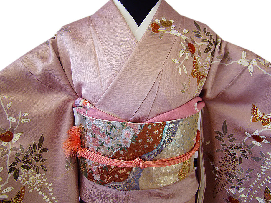 時代屋 裄67.5cm 綸子地 金銀彩加工染 附下げ 訪問着 正絹