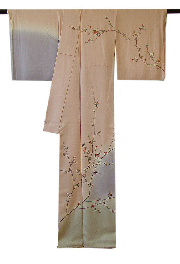 時代屋 裄66.3ｃｍ 作家物 一越地 本加工染 附下げ 訪問着 正絹 仕立上り 袷 共八掛 154ｃｍ～160ｃｍ HH1334