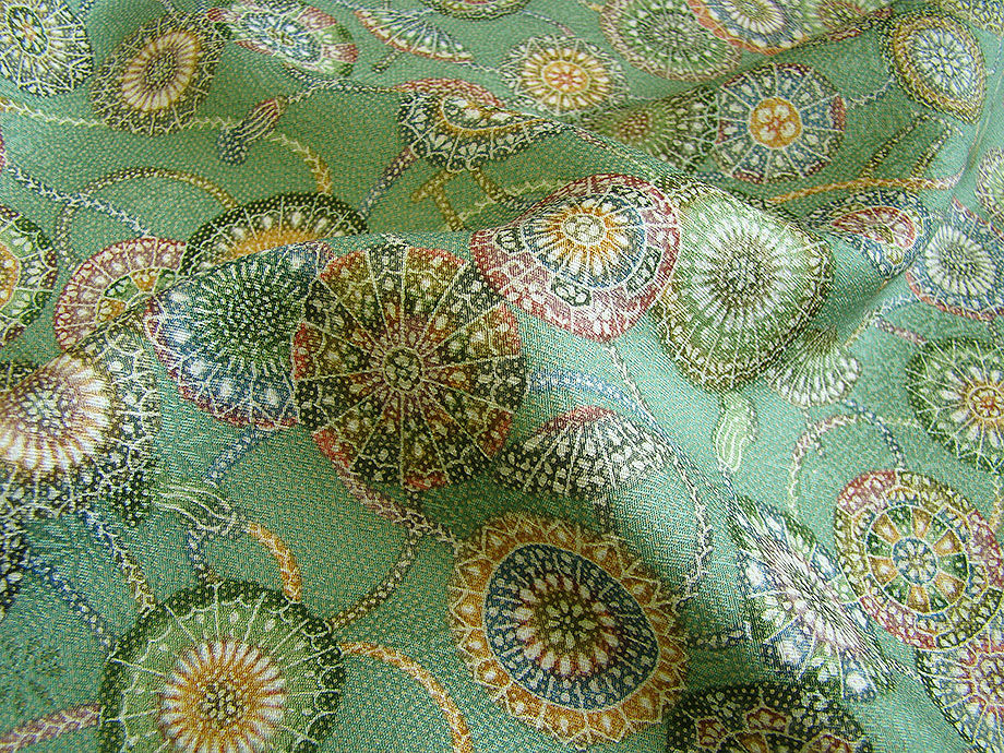 時代屋 裄66.7ｃｍ 極上 丹後 縮緬地 小紋 なごや帯 帯〆 帯揚げ 4点 セット 正絹 未使用 仕付糸付 袷 155ｃｍ～161ｃｍ KK543