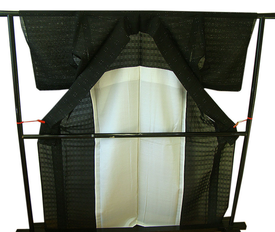 時代屋 裄66.3ｃｍ 新品 夏物 小粋 黒地 紗 小紋 正絹 未使用 仕付糸付 居敷当て付 154ｃｍ～160ｃｍ KK580