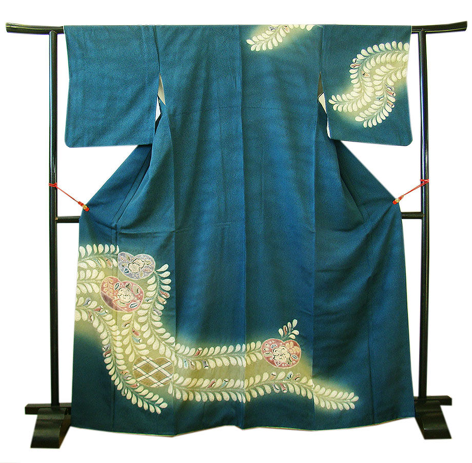 時代屋 裄66ｃｍ 本加工染 たたき染 附下げ 訪問着 袋帯 セット 正絹 仕立上り 袷 152ｃｍ～158ｃｍ Ｈ586 たたき染 附下げ 訪問着 本加工染 袋帯 正絹 仕立上り Ｈ018☆