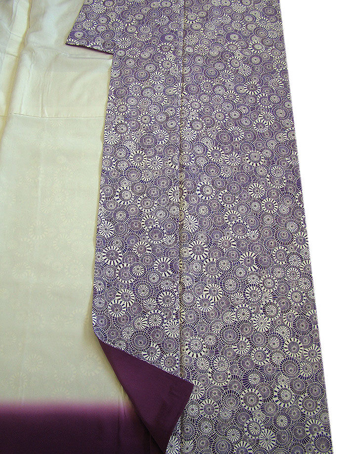 時代屋 裄63.6ｃｍ 一越地 小紋 博多織 なごや帯 帯〆 帯揚げ 4点 セット 正絹 仕立上り 袷 148ｃｍ～154ｃｍ KK559