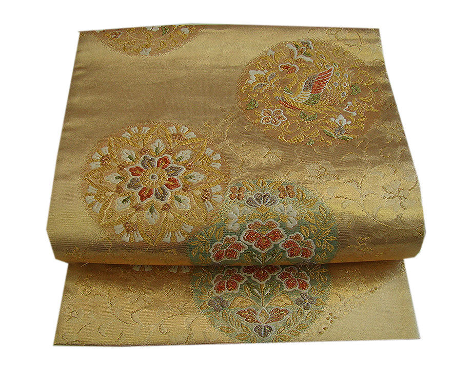 時代屋 裄64.4ｃｍ 綸子地 附下げ 訪問着 西陣織 袋帯 帯揚げ 帯〆 4点 セット 正絹 仕立上り 袷 150ｃｍ～156ｃｍ HH1278