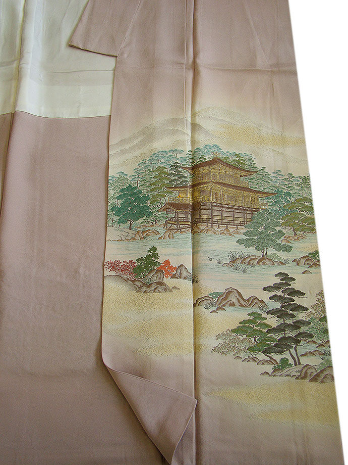 時代屋 裄67.1ｃｍ 極上一越地 寿光織 色留袖 訪問着 正絹 仕立上り 揚羽蝶 袷 152ｃｍ～158ｃｍ Ｄ532