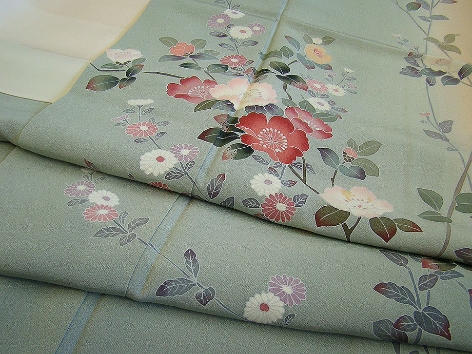 時代屋 裄65.6ｃｍ 作家物 極上縮緬地 本加工染 附下げ 訪問着 正絹 仕立上り 袷 共八掛 152ｃｍ～158ｃｍ HH1129