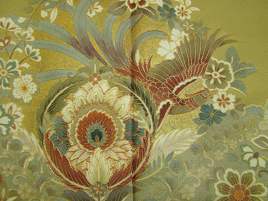 時代屋 裄67.1ｃｍ 紋意匠地 金彩加工染 訪問着.色留 正絹 袷 訪問着仕様 共八掛 156ｃｍ～162cm Ｄ555