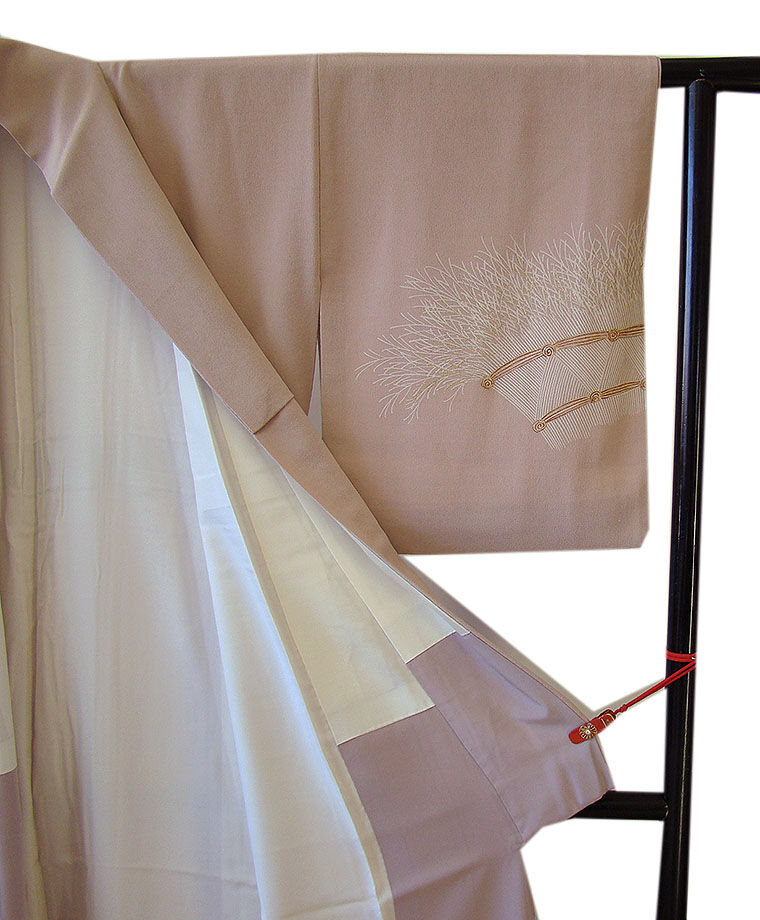 時代屋 裄63.3ｃｍ S寸 縮緬地 附下げ 訪問着 西陣織 袋帯 帯〆 帯揚げ 4点 セット 正絹 仕立上り 袷 丸に桔梗 147ｃｍ～153ｃｍ HH1079