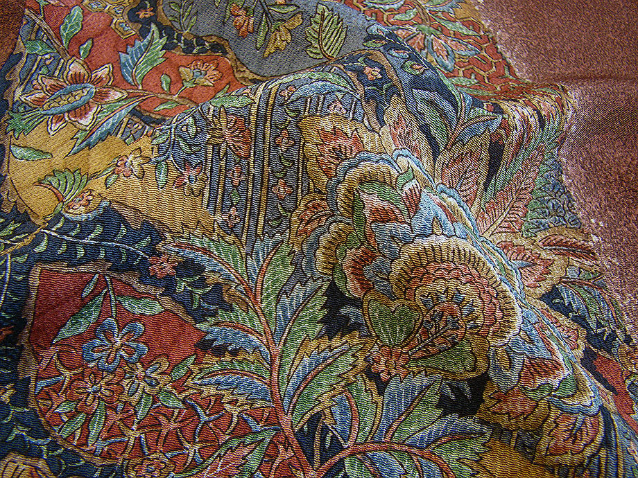 時代屋 裄66.7ｃｍ 二代目更甚 極上縮緬地 更紗柄 附下げ 訪問着 正絹 仕立上り 袷 155ｃｍ～161ｃｍ HH1220