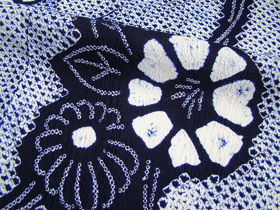 時代屋 裄63.6ｃｍ 総絞り 浴衣 綿 博多織 四寸帯 正絹 ２点 セット 仕立上り 148ｃｍ～154ｃｍ Ym055 時代屋 裄63.6ｃｍ 総絞り 浴衣 綿 正絹 博多織 半幅帯 ２点 セット