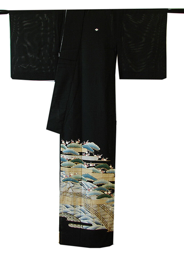 時代屋 裄64.4ｃｍ 夏物 駒絽 ５本絽 黒留袖 正絹 仕立上り 武田菱 150ｃｍ～156ｃｍ Ｄ358