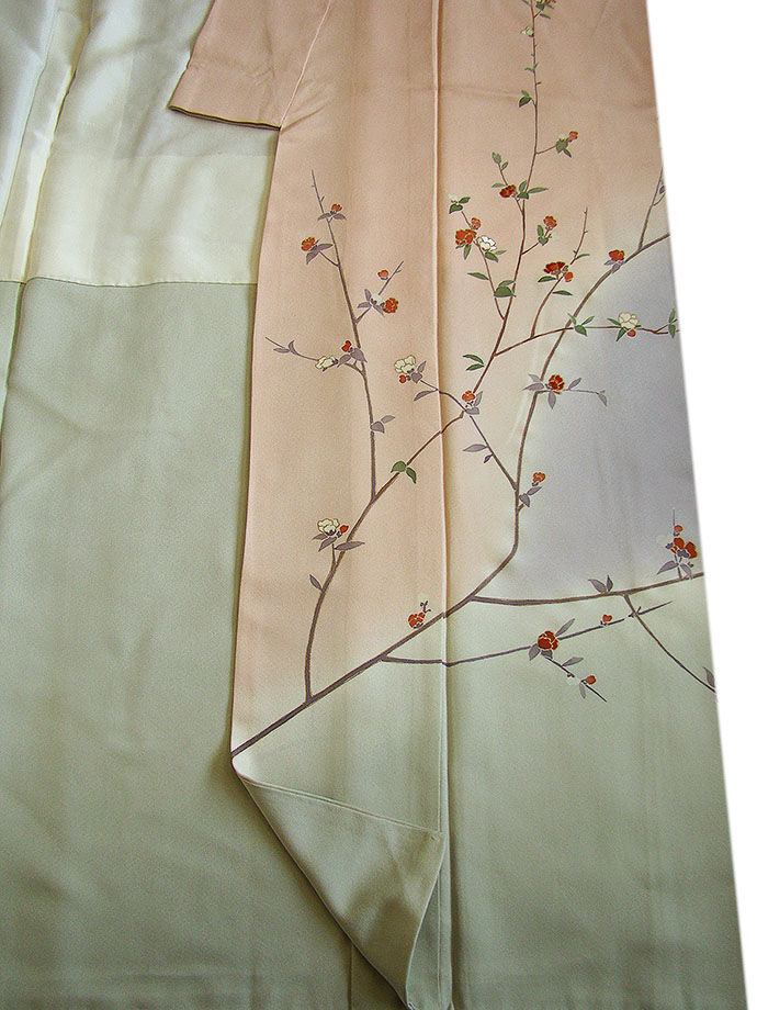 時代屋 裄66.3ｃｍ 作家物 一越地 本加工染 附下げ 訪問着 正絹 仕立上り 袷 共八掛 154ｃｍ～160ｃｍ HH1334