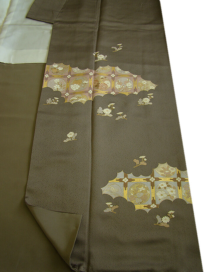 時代屋 美品！ 65.6ｃｍ 綸子地 金彩加工染 附下げ 訪問着 正絹 仕立上り 袷 152ｃｍ～158ｃｍ ＨH053