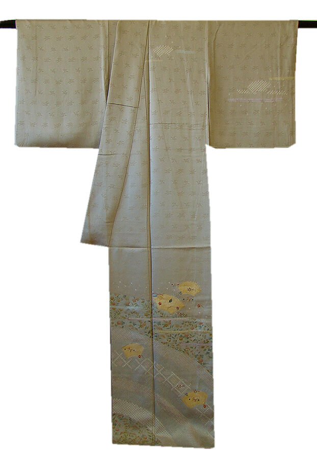 時代屋 裄65.2cm 紋意匠地 金彩加工染 附下げ 訪問着 正絹