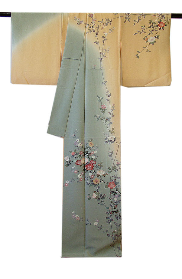 時代屋 裄65.6ｃｍ 作家物 極上縮緬地 本加工染 附下げ 訪問着 正絹 仕立上り 袷 共八掛 152ｃｍ～158ｃｍ HH1129