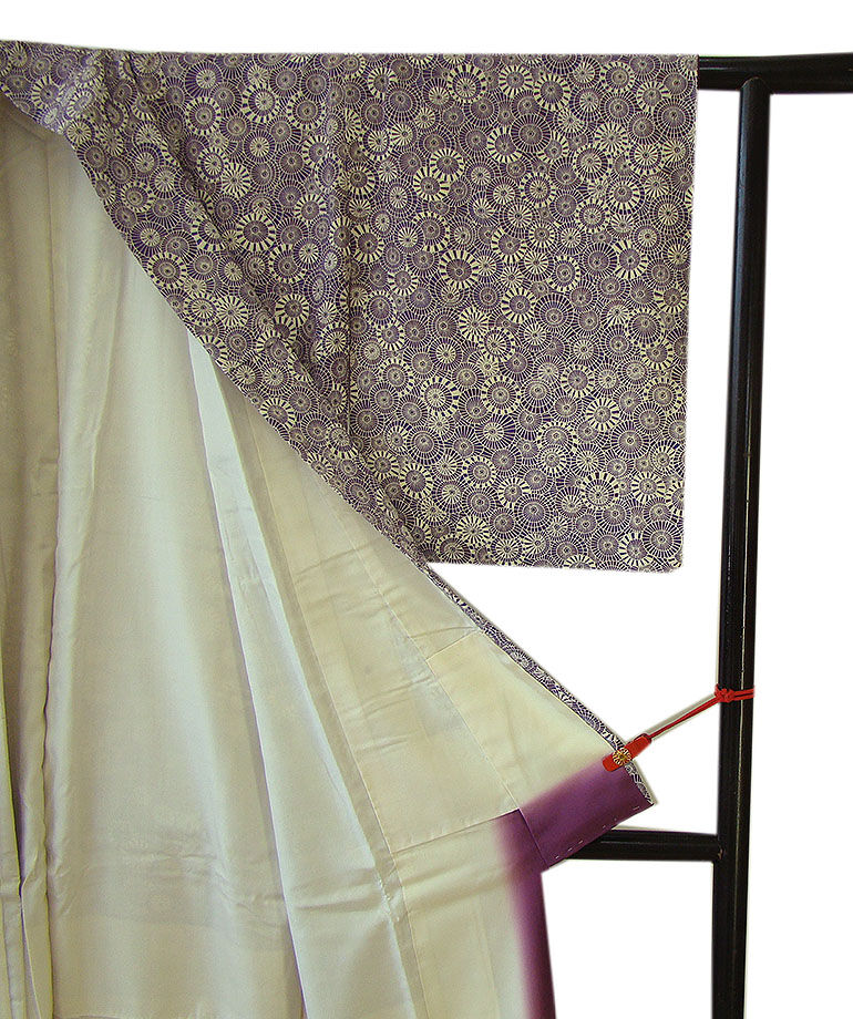 時代屋 裄63.6ｃｍ 一越地 小紋 博多織 なごや帯 帯〆 帯揚げ 4点 セット 正絹 仕立上り 袷 148ｃｍ～154ｃｍ KK559