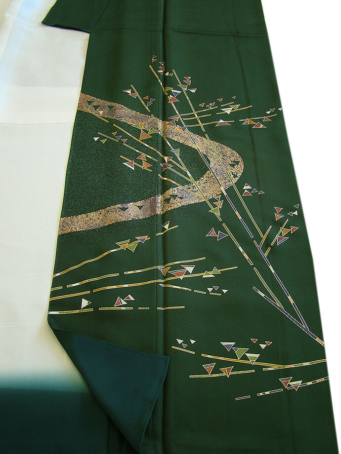 時代屋 裄67.5cm 極上一越地 たたき染 金彩加工染 附下げ