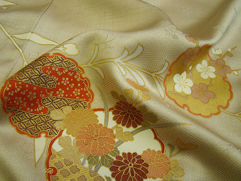 時代屋 裄65.6ｃｍ 紋意匠地 附下げ 訪問着 袋帯 西陣織 帯揚げ 帯〆 4点 セット 正絹 仕立上り 袷 152ｃｍ～158ｃｍ HH1301