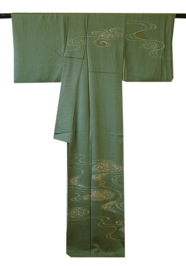 時代屋 裄64.4ｃｍ 綸子地 附下げ 訪問着 西陣織 袋帯 帯揚げ 帯〆 4点 セット 正絹 仕立上り 袷 150ｃｍ～156ｃｍ HH1278