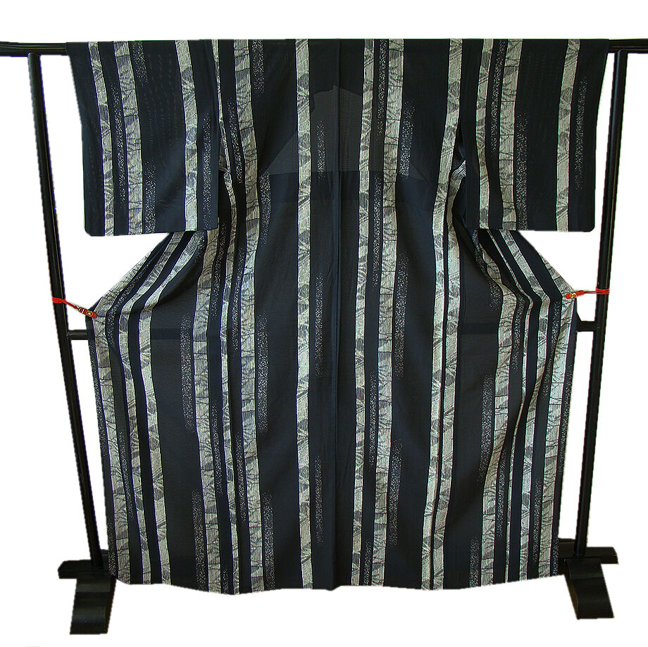 時代屋 裄65.2ｃｍ 夏物 お茶事 黒地 駒絽 ５本絽 小紋 正絹 仕立上り 居敷当て付 152ｃｍ～158ｃｍ Ｋ375