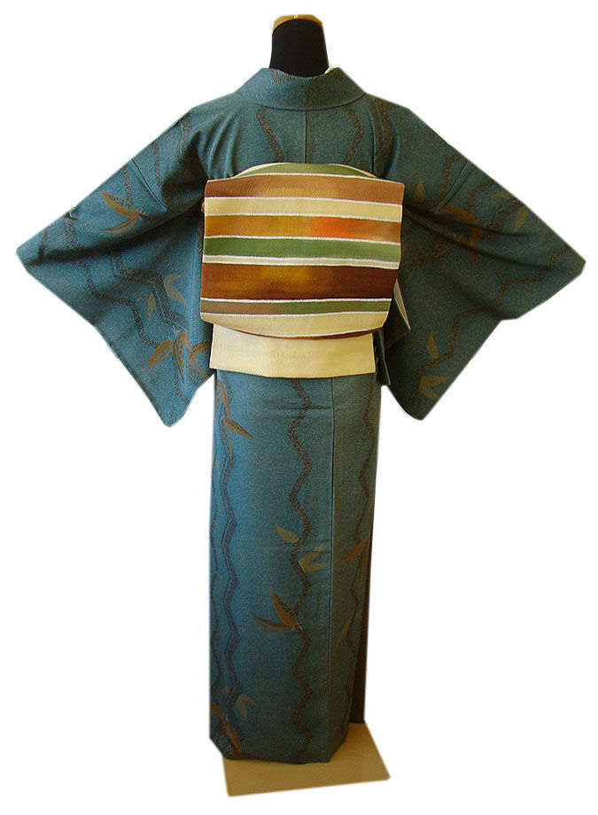 時代屋 裄63.3ｃｍ 一越地 小紋 なごや帯 帯〆 帯揚げ 4点 セット 正絹 未使用 仕付糸付 袷 148ｃｍ～154ｃｍ KK497