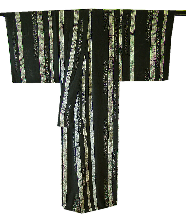 時代屋 裄65.2ｃｍ 夏物 お茶事 黒地 駒絽 ５本絽 小紋 正絹 仕立上り 居敷当て付 152ｃｍ～158ｃｍ Ｋ375