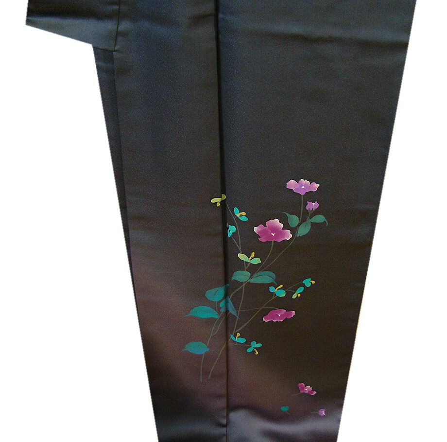 時代屋 美品！大特価！裄67.5ｃｍ お茶事 綸子地 小粋な黒字 附下げ 正絹 仕立上り 袷 156ｃｍ～162cm ＨH211