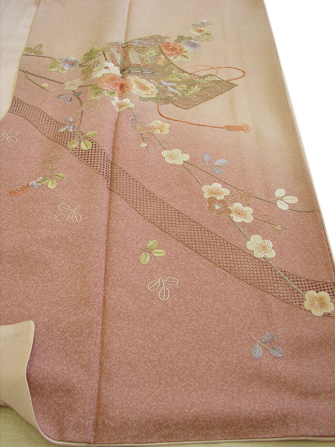 時代屋 美品 裄65.9㎝ 総刺繍 訪問着 正絹 仕立上り 150cm～158cm 紋 
