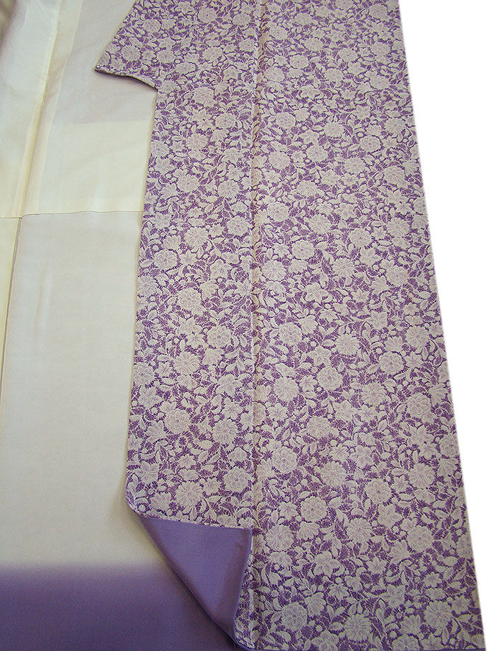 時代屋 裄65.2ｃｍ 縮緬地 小紋 塩瀬 なごや帯 帯〆 帯揚げ 4点 セット 正絹 仕立上り 袷 152ｃｍ～158ｃｍ KK558