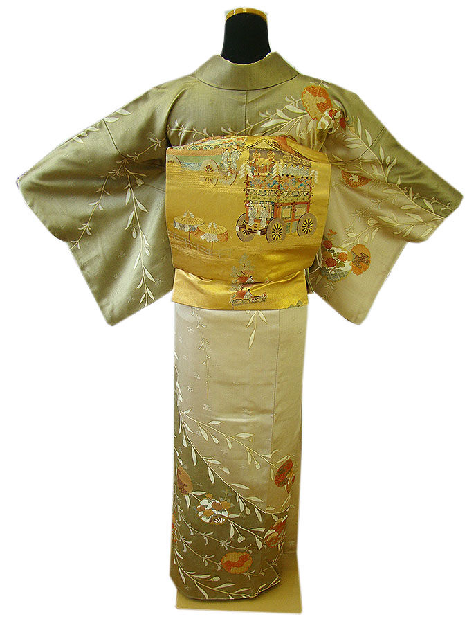 時代屋 裄65.6ｃｍ 紋意匠地 附下げ 訪問着 袋帯 西陣織 帯揚げ 帯〆 4点 セット 正絹 仕立上り 袷 152ｃｍ～158ｃｍ HH1301