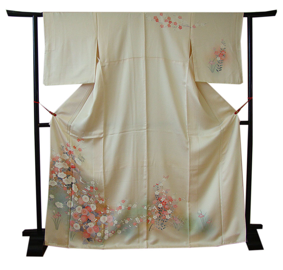 時代屋 裄67.5cm 綸子地 金銀彩加工染 附下げ 訪問着 正絹 仕立上り