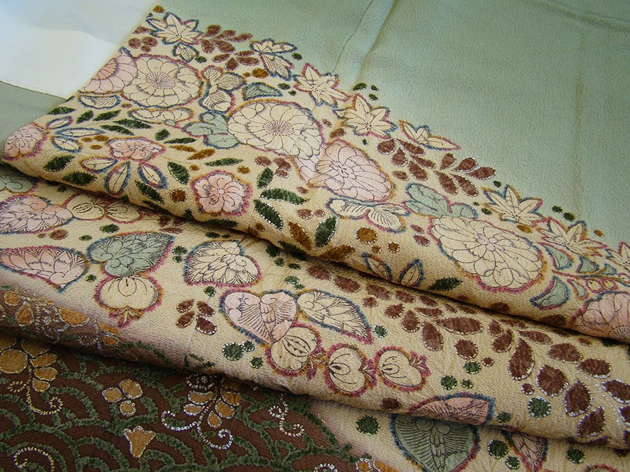 時代屋 裄69.0cm ロング寸 極上縮緬地 辻ヶ花 金銀彩加工染柄 附下げ 訪問着 正絹 袷 仕立上り 160cm~166cm I213