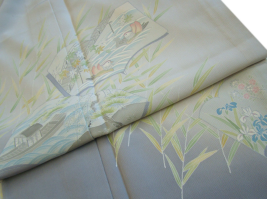 時代屋 裄64.4ｃｍ 単衣 極上縮緬地 本加工染 附下げ 訪問着 正絹 未使用 仕付糸付 150ｃｍ～156ｃｍ HH1331