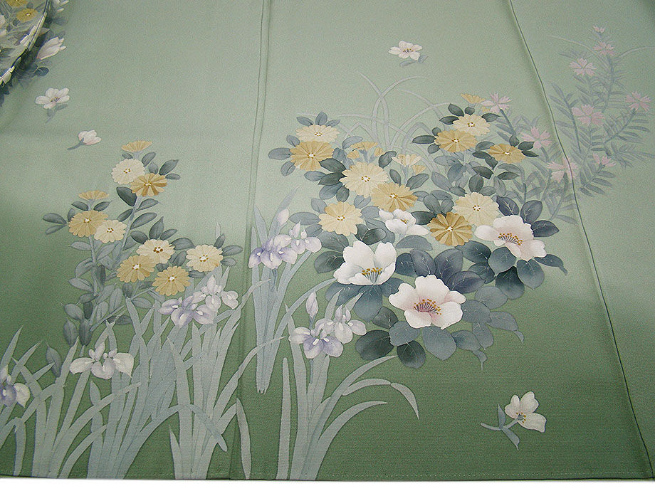 ロング寸 「翠山工房」 縮緬地 附下げ・訪問着（正絹）仕立上り＜HH2100＞ ロング寸 「翠山工房」 縮緬地 附下げ・訪問着（正絹）仕立上り