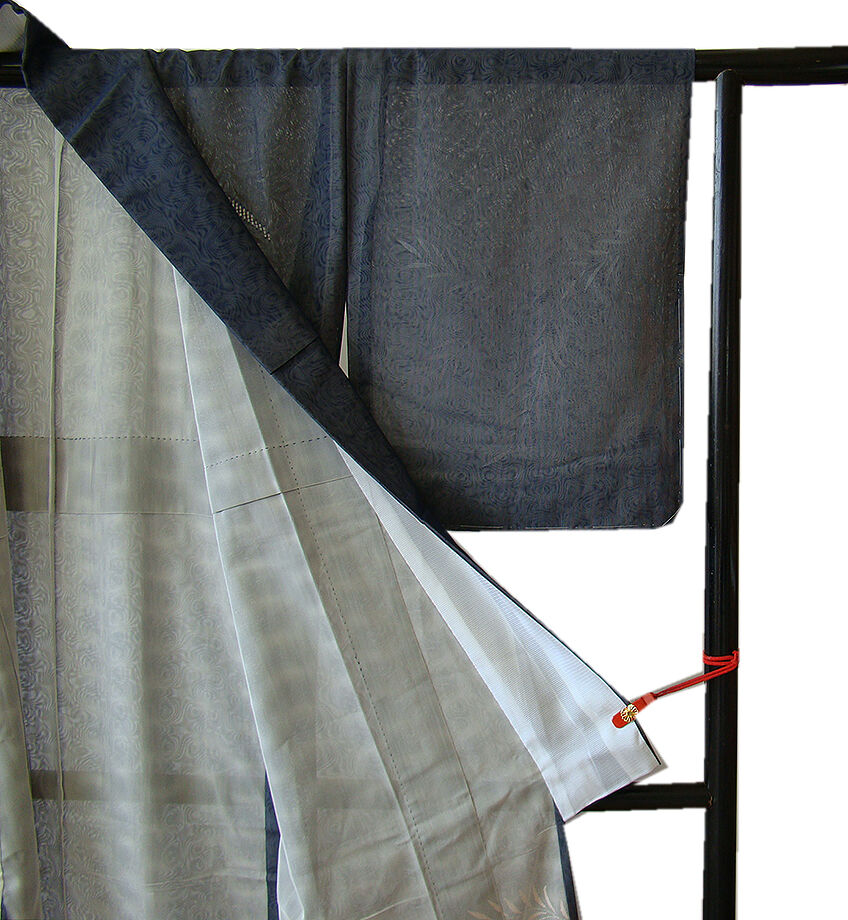 時代屋 裄65.2ｃｍ 珍品 夏物 通好み 二重紗 紺色 透かし織り 附下げ 訪問着 正絹 未使用 仕付糸付 152ｃｍ～158ｃｍ HH941