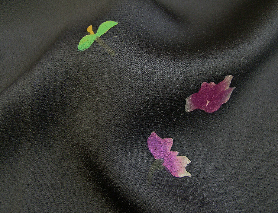 時代屋 美品！大特価！裄67.5ｃｍ お茶事 綸子地 小粋な黒字 附下げ 正絹 仕立上り 袷 156ｃｍ～162cm ＨH211