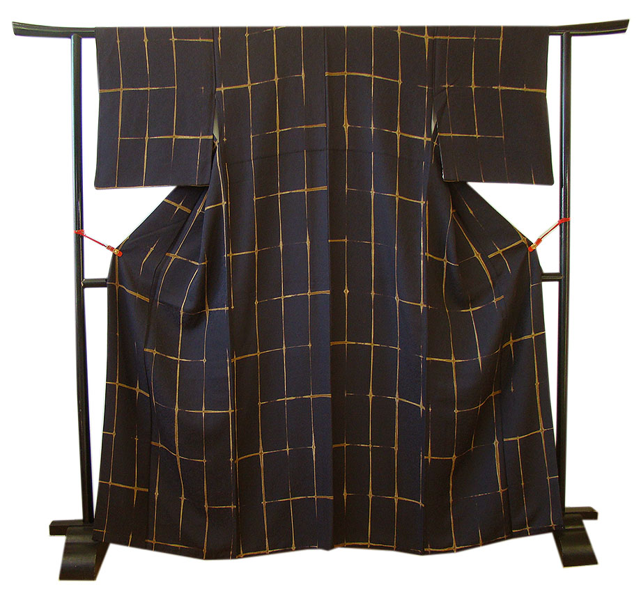 時代屋 裄66.7ｃｍ お茶事 縮緬地 小紋 正絹 仕立上り 袷 155ｃｍ～161ｃｍ KK491