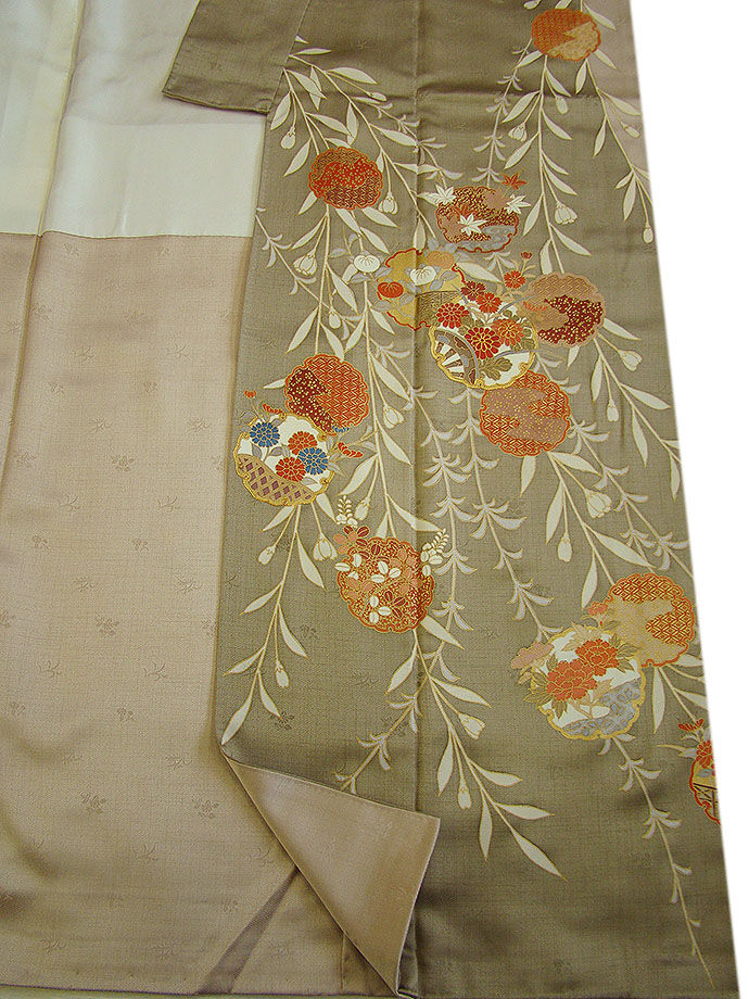 時代屋 裄65.6ｃｍ 紋意匠地 附下げ 訪問着 袋帯 西陣織 帯揚げ 帯〆 4点 セット 正絹 仕立上り 袷 152ｃｍ～158ｃｍ HH1301