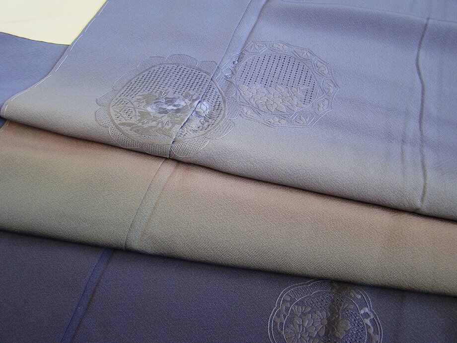 時代屋 裄70.1cm ロング寸 極上縮緬地 汕頭刺繍 附下げ 訪問着 正絹 袷 未使用 158cm~165cm I288