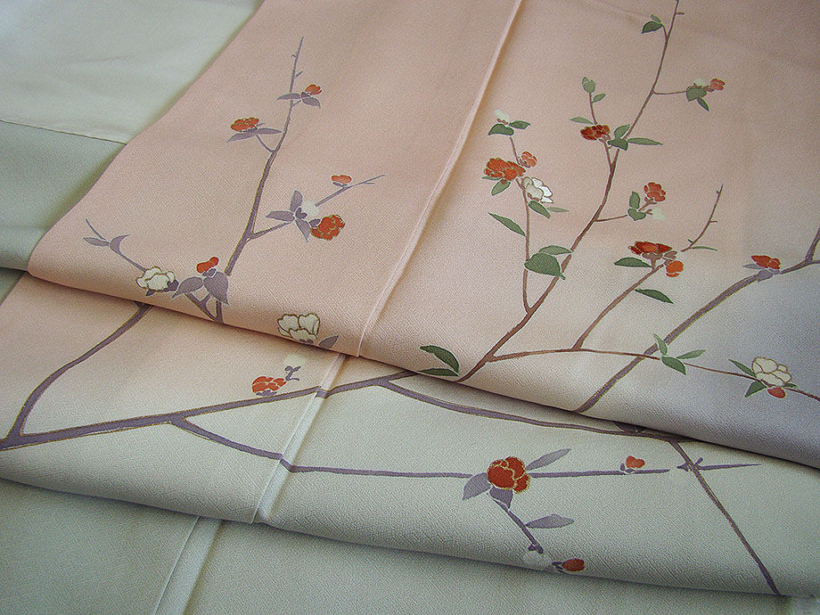 時代屋 裄66.3ｃｍ 作家物 一越地 本加工染 附下げ 訪問着 正絹 仕立上り 袷 共八掛 154ｃｍ～160ｃｍ HH1334