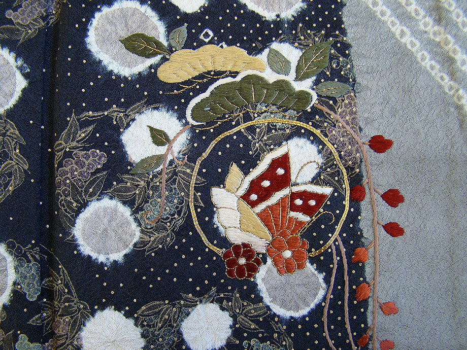 時代屋 裄67.5ｃｍ 紋意匠地 絞り 刺繍柄 附下げ 訪問着 正絹 仕立上り 袷 155ｃｍ～161ｃｍ HH1128