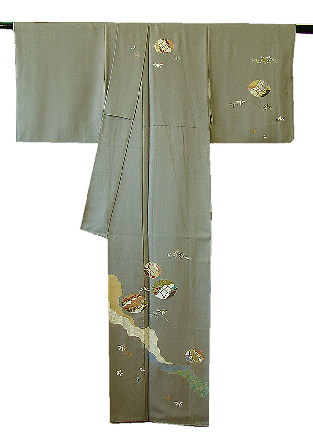 時代屋 美品！裄65.2ｃｍ 極上一越地 金彩加工染 附下げ 訪問着 正絹 仕立上り 袷 152ｃｍ～158ｃｍ HH1044