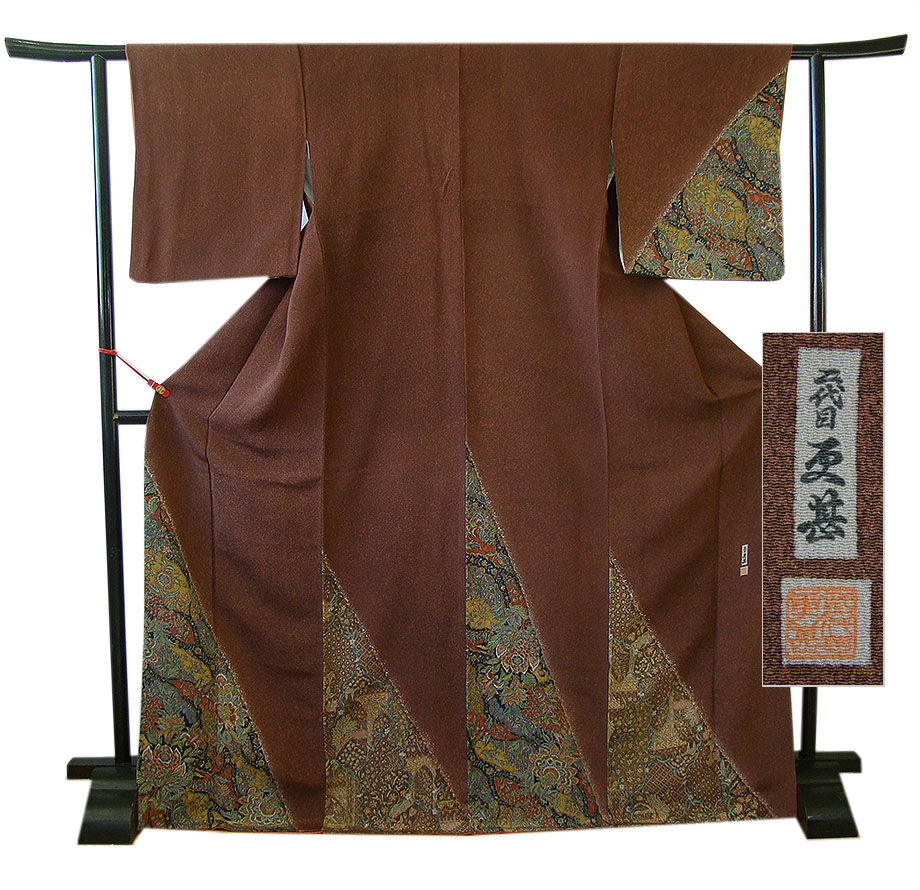 時代屋 裄66.7ｃｍ 二代目更甚 極上縮緬地 更紗柄 附下げ 訪問着 正絹 仕立上り 袷 155ｃｍ～161ｃｍ HH1220