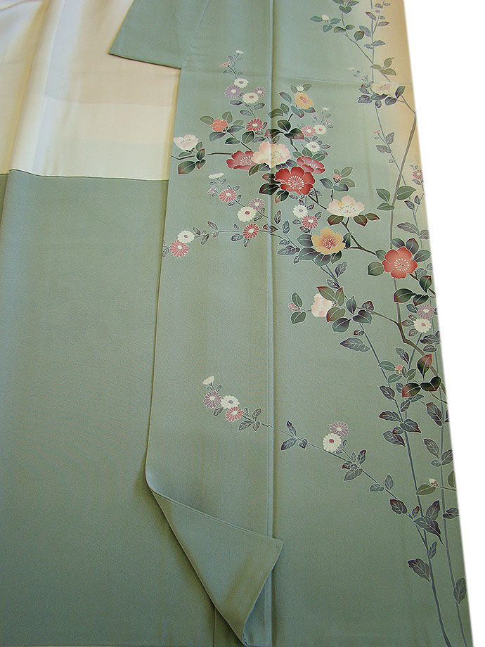 時代屋 裄65.6ｃｍ 作家物 極上縮緬地 本加工染 附下げ 訪問着 正絹 仕立上り 袷 共八掛 152ｃｍ～158ｃｍ HH1129