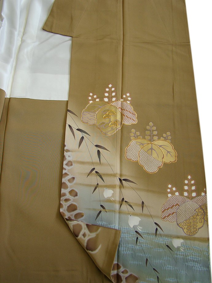 時代屋 裄67.1cm 作家物 一越地 本加工染 附下げ 訪問着 正絹 袷 仕立上り 154cm~160cm 五三桐 I230