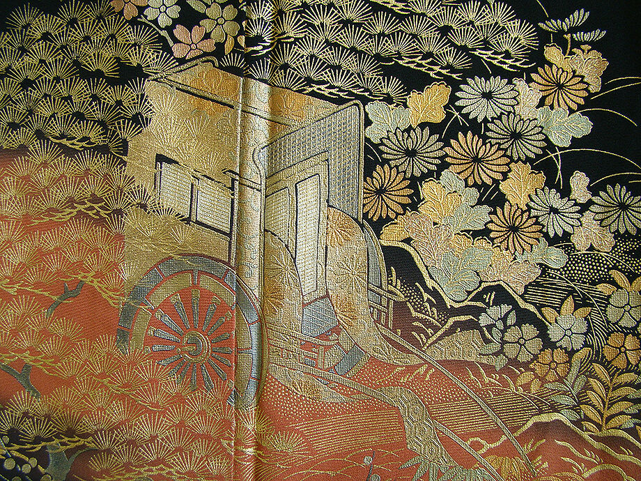 時代屋 裄66.3ｃｍ 作家物 本加工染柄 黒留袖 正絹 仕立上り 上り藤 154ｃｍ～160ｃｍ D265 時代屋 裄66.3ｃｍ 結婚式 作家物 本加工染柄 黒留袖 正絹