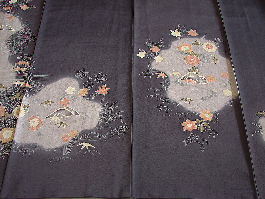 美品 単衣 綸子地 金彩加工染 附下げ・訪問着（正絹）仕立上り＜HH1604＞ 10％OFF】付下げ リサイクル着物 正絹 仕立て上がり 刺繍 袷