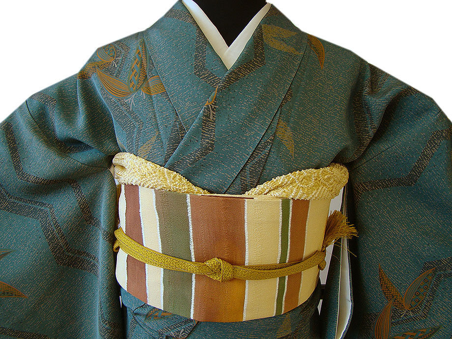 時代屋 裄63.3ｃｍ 一越地 小紋 なごや帯 帯〆 帯揚げ 4点 セット 正絹 未使用 仕付糸付 袷 148ｃｍ～154ｃｍ KK497