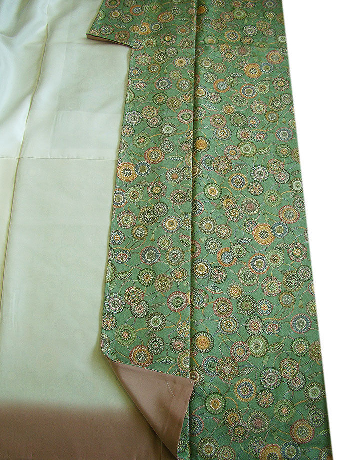 時代屋 裄66.7ｃｍ 極上 丹後 縮緬地 小紋 なごや帯 帯〆 帯揚げ 4点 セット 正絹 未使用 仕付糸付 袷 155ｃｍ～161ｃｍ KK543