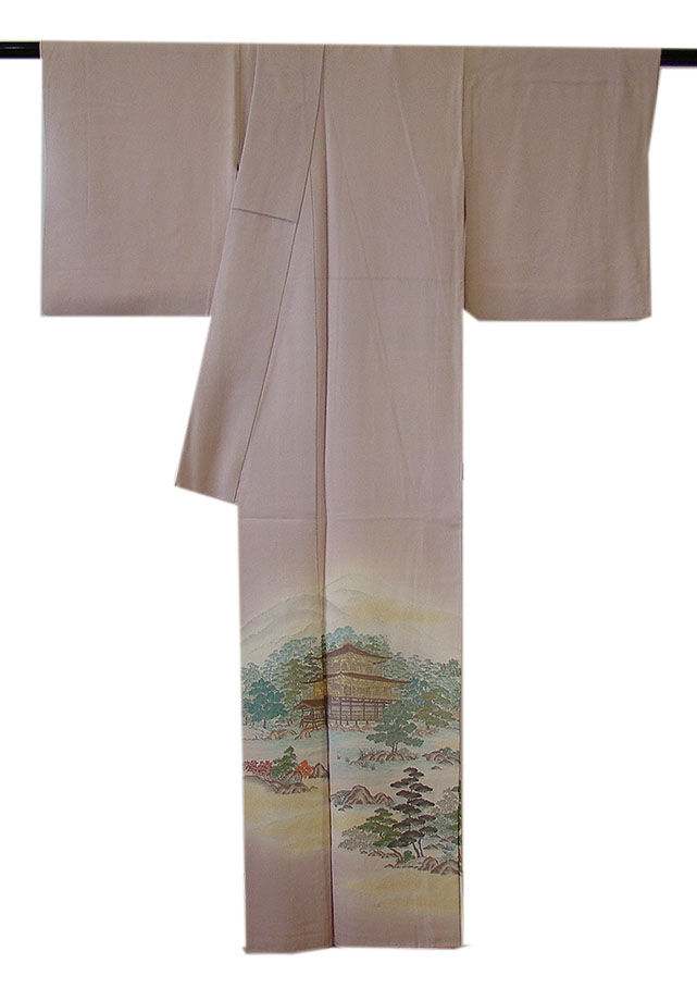 時代屋 裄67.1ｃｍ 極上一越地 寿光織 色留袖 訪問着 正絹 仕立上り 揚羽蝶 袷 152ｃｍ～158ｃｍ Ｄ532